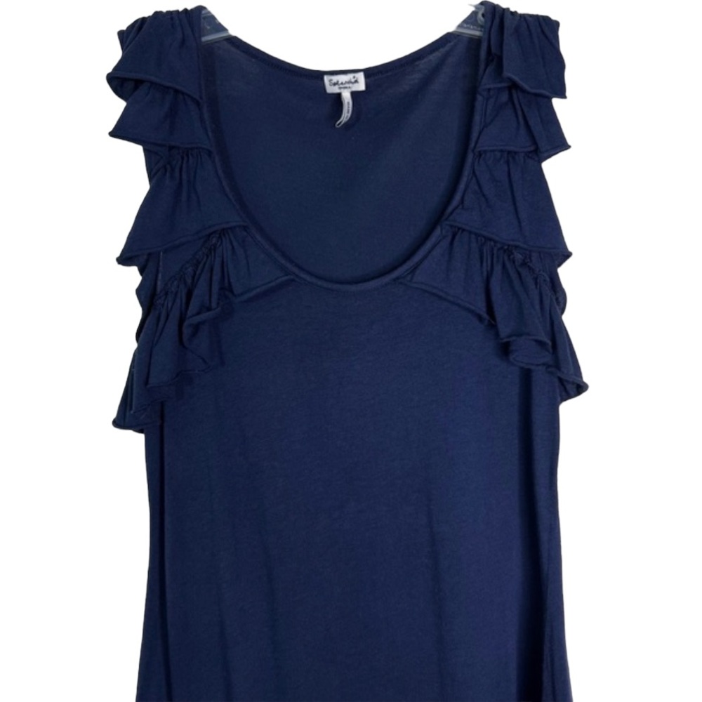 Splendid Ruffle Trim Scoop Neck Tank Top in Navy Women’s Size S